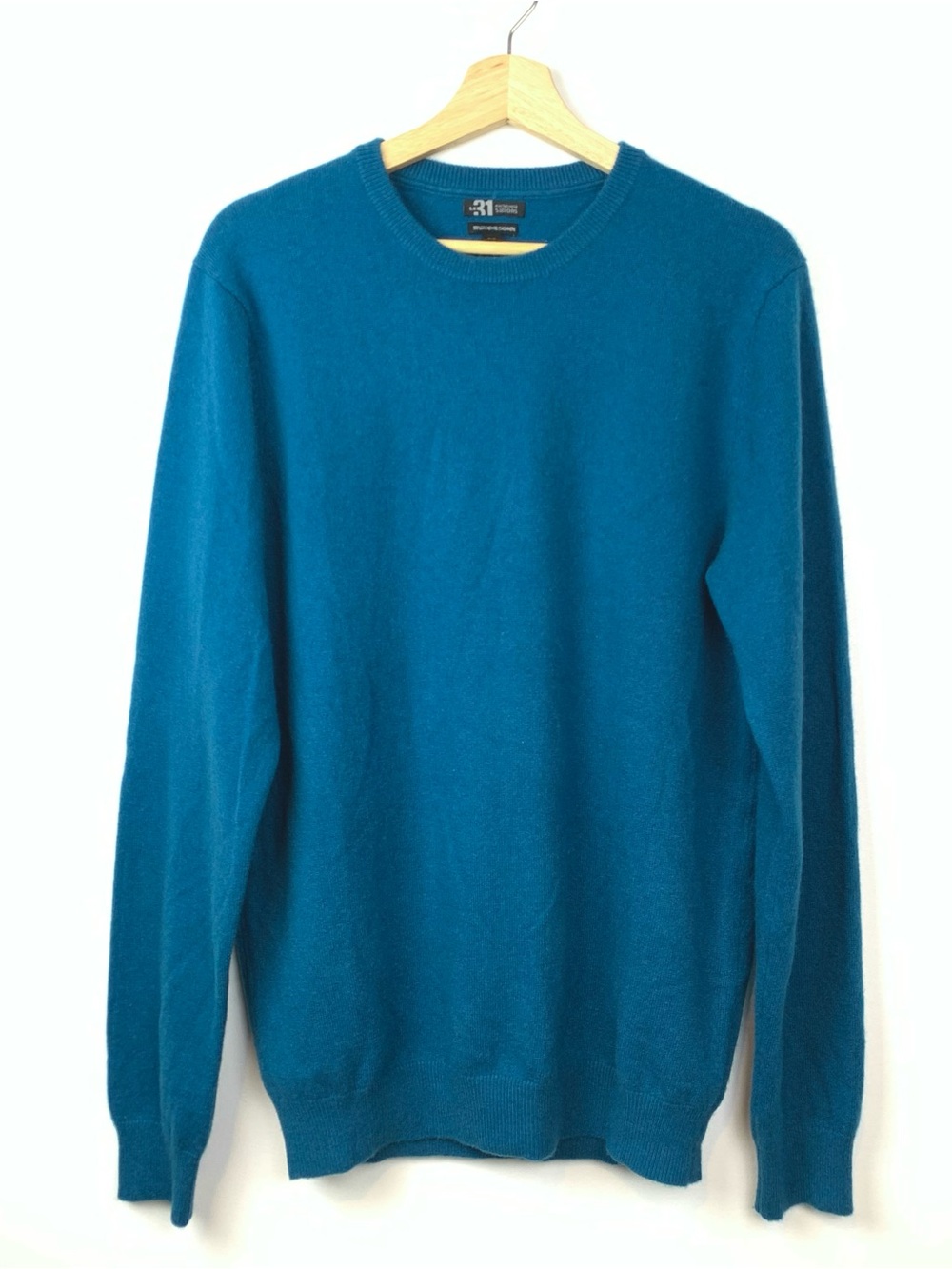100% Cashmere Sweater Mens Simons Blue Teal Sz Medium Crew Neck Quiet Luxury